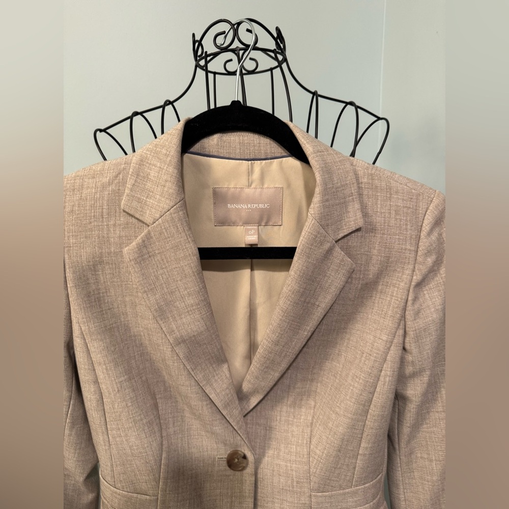 Banana Republic Blazer Light Khaki 0 0P Petite Women’s Washable - Picture 2 of 13